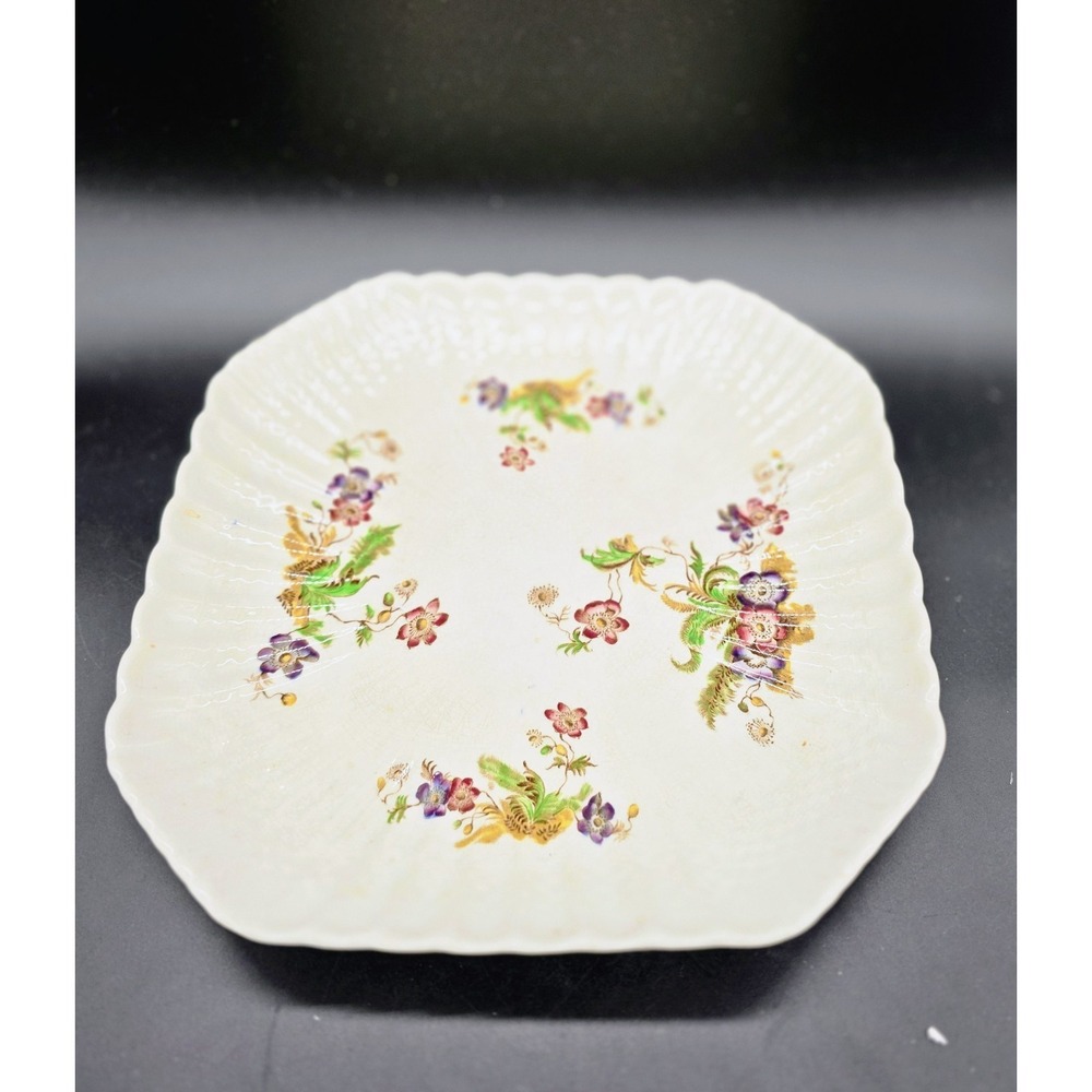 Vintage‎ Copeland Spode Wicker Lane 9.5" Square Cake Plate Flower